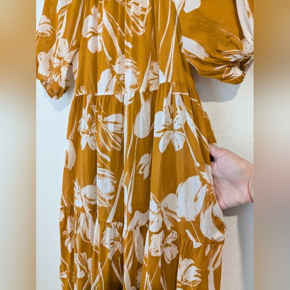 Christy Lynn Orange Floral Cotton Puff-Sleeve Tiered Flowy Audrey Midi Dress - Picture 10 of 13
